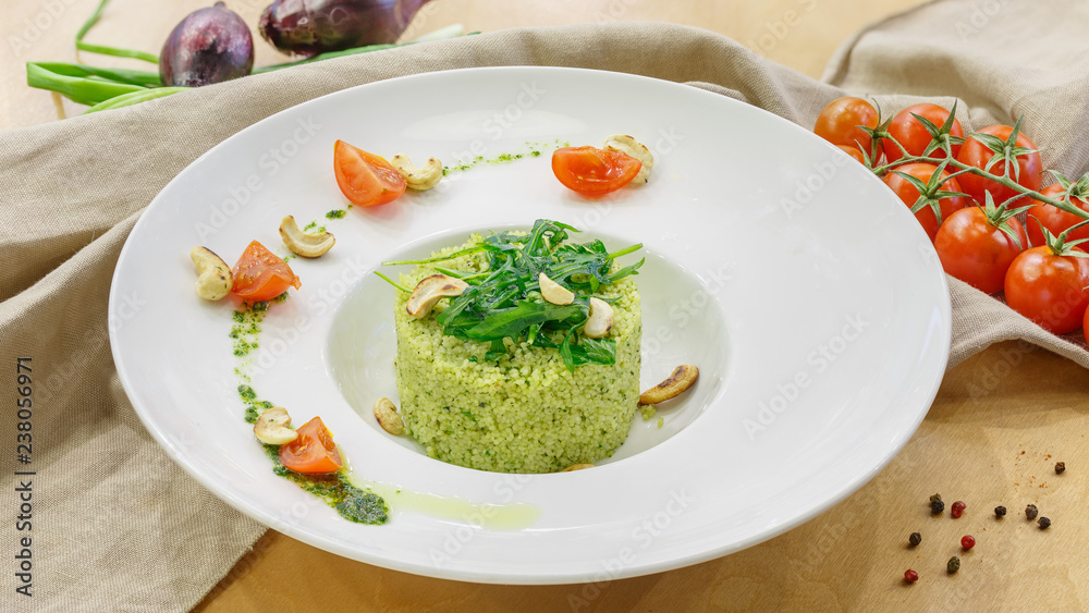 Salad with fresh vegetables in a white plate Salad with fresh vegetables in a white plate