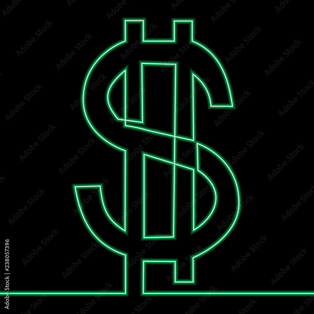 Continuous one line dollar sign neon concept Continuous one line dollar sign neon concept