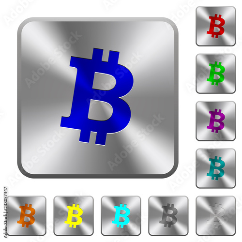 Bitcoin digital cryptocurrency rounded square steel buttons