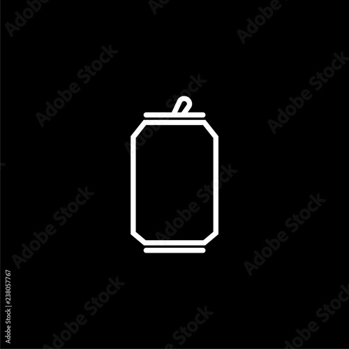 Can soda drink icon or logo, Aluminum beer can on dark background
