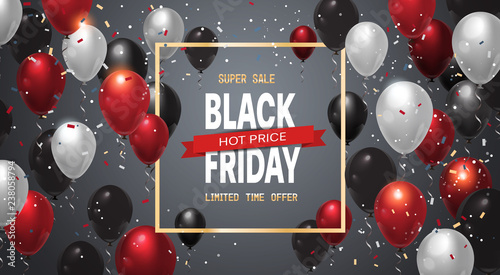 black friday special offer sale poster colorful air balloons over gray background shopping flyer holiday promotion hot price discount concept flat horizontal