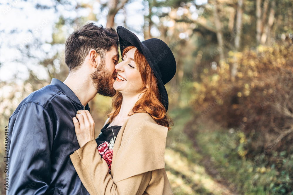 Happy young romantic couple spend time together outdoor. Happy young romantic couple spend time together outdoor.