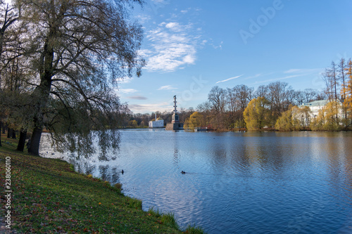 A autumn view of Chesme Column and Turkish Bath pavilion, Pushkin, St Petersburg photo