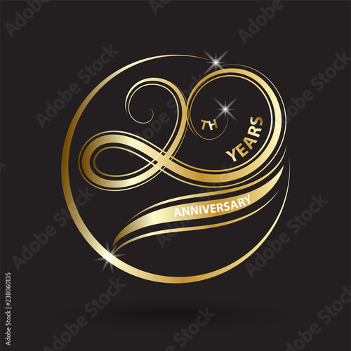 golden 20th anniversary logo and sign, gold celebration symbol