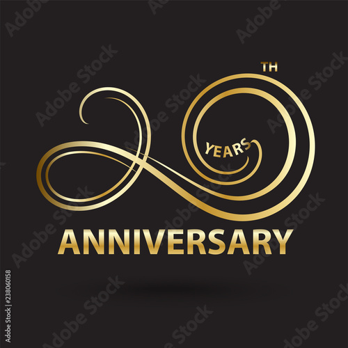 golden 20th anniversary logo and sign, gold celebration symbol