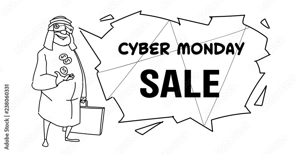 cyber monday sale concept rich arab businessman wear digital glasses virtual reality vision sketch doodle horizontal cyber monday sale concept rich arab businessman wear digital glasses virtual reality vision sketch doodle horizontal