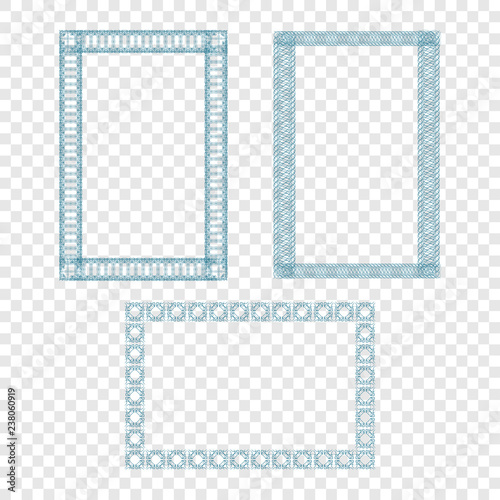 Frame. Guilloche. It can be used as a protective layer for the certificates, diplomas, banknotes. Template. Transparent background.