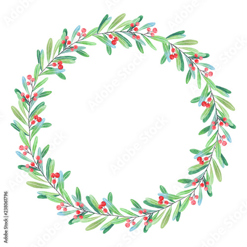 Watercolor Christmas wreath. Watercolor plant wreath © Tatsiana