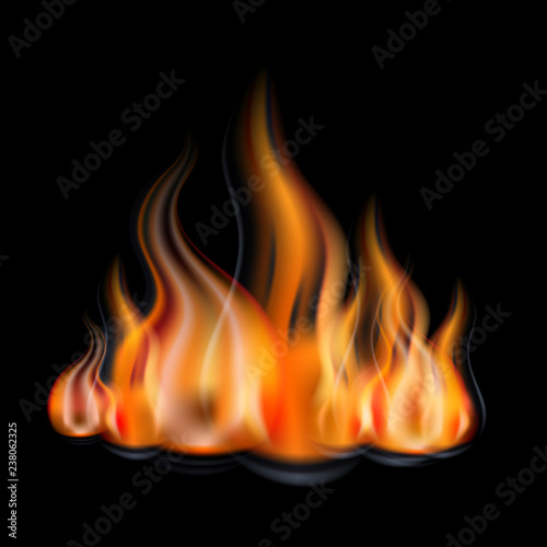 Flame. realistic style .Isolated on a black background.