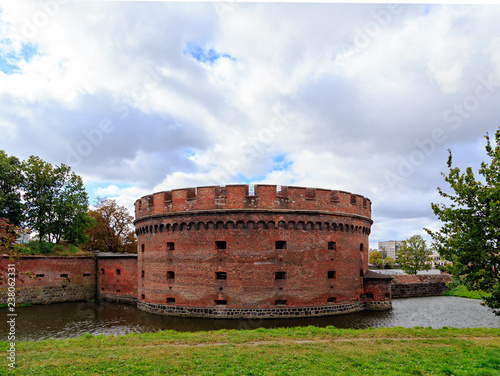 Russia, Kaliningrad. Fortress tower dating from the mid-nineteenth century. Located in the center of Kaliningrad on the Verkhneye Lake shore photo