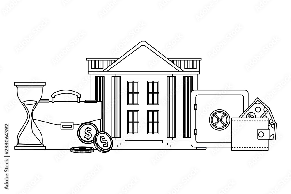 Fototapeta premium Bankd and money elements black and white