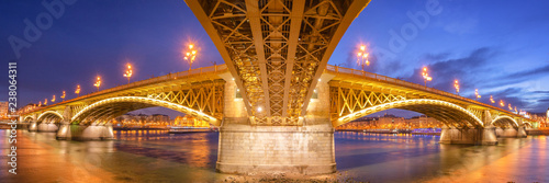 Panorama of the illuminated Margit Bridge, Budapest