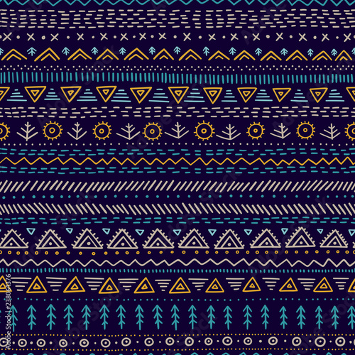 Vector seamless pattern with ethnic tribal hand-drawn trendy ornaments