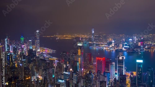 night illumination famous downtown cityscape aerial timelapse panorama 4k hong kong
 photo