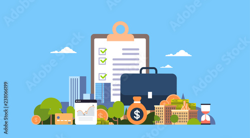 checklist survey investment property business concept money graph buildings finance investments horizontal flat