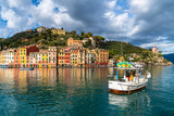 Cityscape of Portofino from the sea, Ligurian riviera, Italy