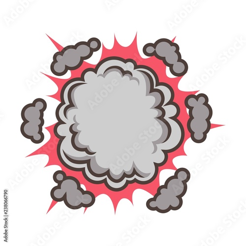 Small red explosion with clouds isolated vector illustration on white background.