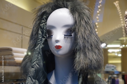 mannequin's head in fur hood