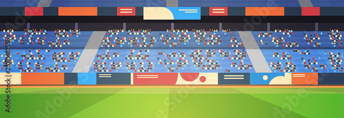 empty football stadium field arena filled tribunes before start match flat banner photo