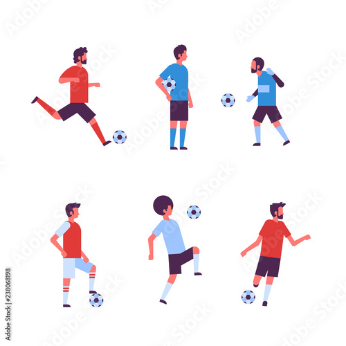 set football players kick ball diversity poses isolated sport championship flat full length character