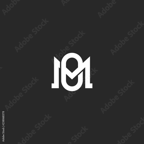 Monogram letters MO or OM initials logo design element, overlapping two letters M and O together, wedding emblem mockup