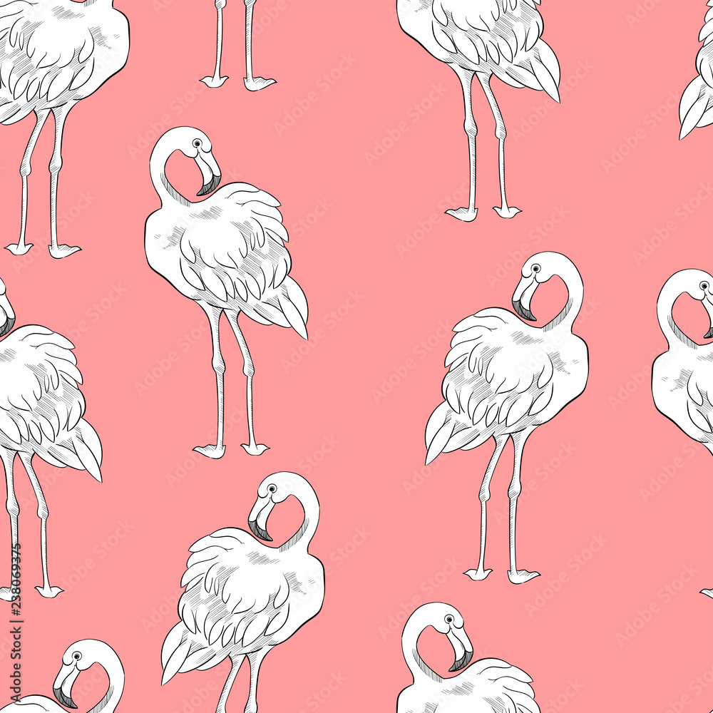 Fototapeta premium Seamless flamingos pattern, vector
