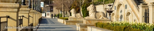 Wallpaper Mural wide panorama of embankment with lions shapes and tulips in Odessa in Ukraine Torontodigital.ca