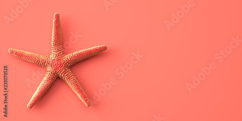 Living Coral color of the Year 2019. Background with starfish in trendy color