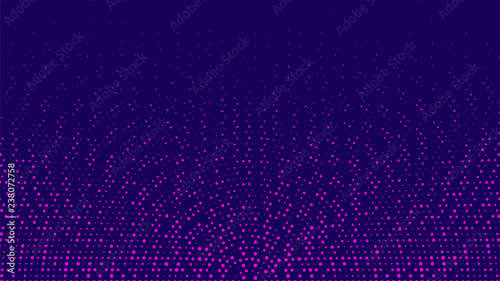 Halftone pattern. Horizontal vector illustration. Pink dots, blue halftone texture. Color halftone radial gradient. Pop Art blue pink circle comics Background. Grunge Bright neon Dots Background.