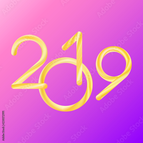 2019 new year lettering in modern fluid liquid blend gold gradient colors on colorful red violet background. stock vector illustration clipart