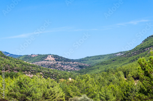 View of the green hilly mountainous terrain of the thasos island greek