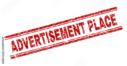 ADVERTISEMENT PLACE seal print with grunge texture. Red vector rubber print of ADVERTISEMENT PLACE text with grunge texture. Text title is placed between double parallel lines.
