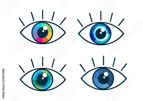 Eye icon set - eye symbols. flat eye sign vector