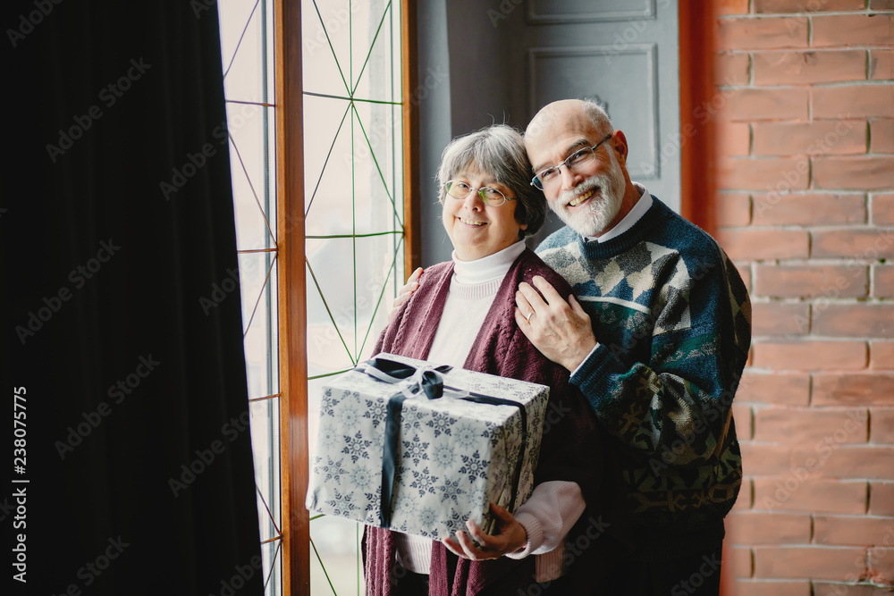 Fototapeta premium An elegant old couple are celebrating Christmas