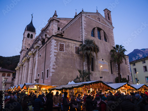 Characteristic Christmas markets in the main square of Arco, Trento, Italy.