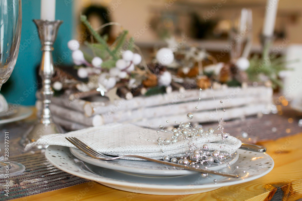 Christmas table setting. New year 2019 Christmas table setting. New year 2019