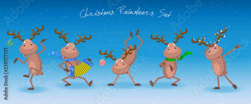 Christmas reindeers Set. Vector template for Chrismas or New Year.