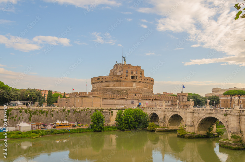 Saint Angel Castle and bridge over the Tiber river in Rome, Italy Saint Angel Castle and bridge over the Tiber river in Rome, Italy