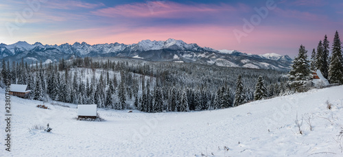 Fototapeta Naklejka Na Ścianę i Meble -  Morning panorama of snowyTatra Mountains, Poland