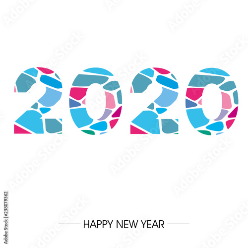 zakrzywiony napis fontem 2020 lub 2019 na tle. Projekt znaku graficznego z napisem szczęśliwego nowego roku. Ilustracja wektorowa 