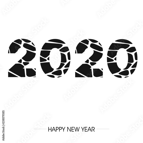 zakrzywiony napis fontem 2020 lub 2019 na tle. Projekt znaku graficznego z napisem szczęśliwego nowego roku. Ilustracja wektorowa 