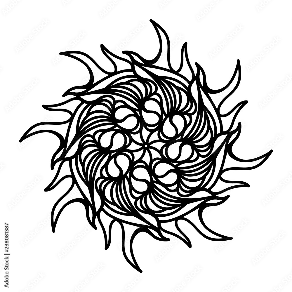 Sun hand drawn outline doodle icon. Renewable sun energy vector sketch illustration for print, web, mobile and infographics isolated on white background.