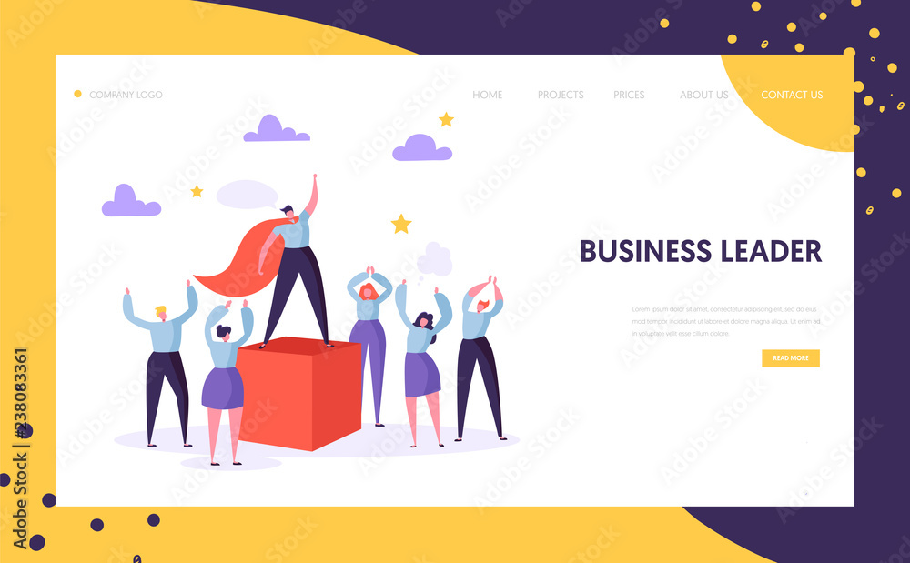 Business Leader Manager Landing Page Template. Leadership Concept. Success Businessman Character Climb Career Goal for Website or Web Page. Flat Cartoon Vector Illustration