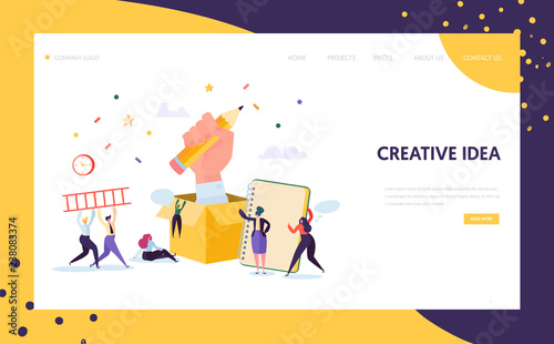 Copywriter Creative Pencil Idea Landing Page. Business Creativity Concept for Website or Web Page. Blog Advertising. Flat Cartoon Vector Illustration