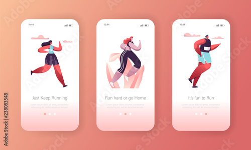 Fitness Character Exercise Landing Page Template Set. Healthy Sport Training Workout. Marathon Lifestyle Concept for Website or App. Flat Cartoon Vector Illustration