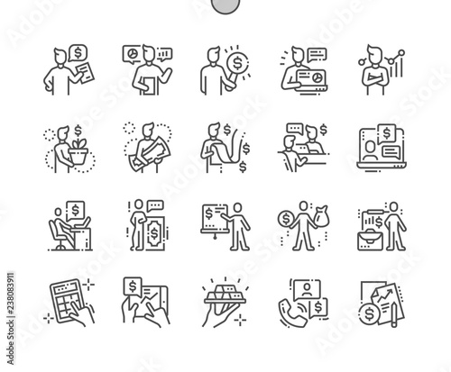Financial advisor Well-crafted Pixel Perfect Vector Thin Line Icons 30 2x Grid for Web Graphics and Apps. Simple Minimal Pictogram