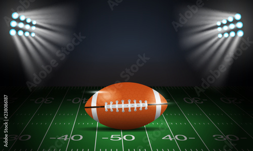 Background American football arena field with bright stadium lights design, rugby sport, super bowl, vector illustration