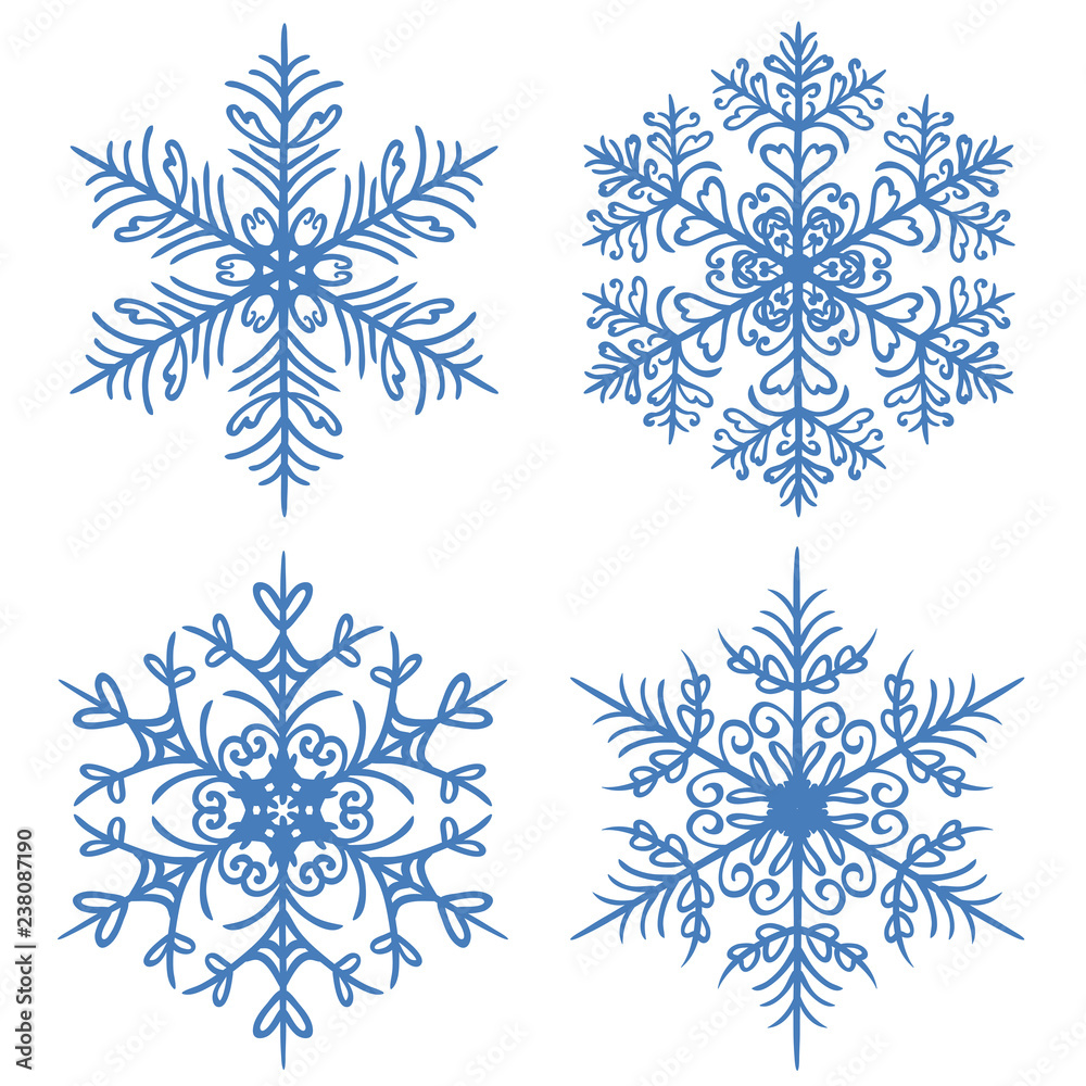 Fototapeta premium Snowflake winter. Raster version silhouettes on white background