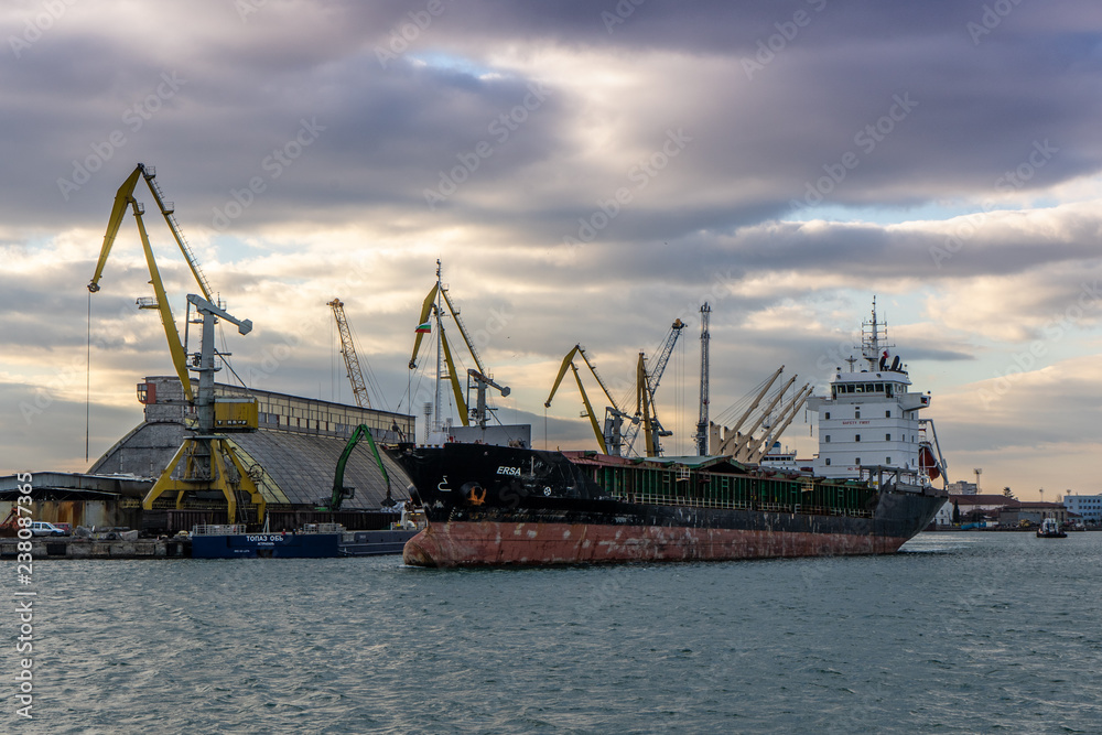 Cargo ship in the port of Burgas, Bulgaria