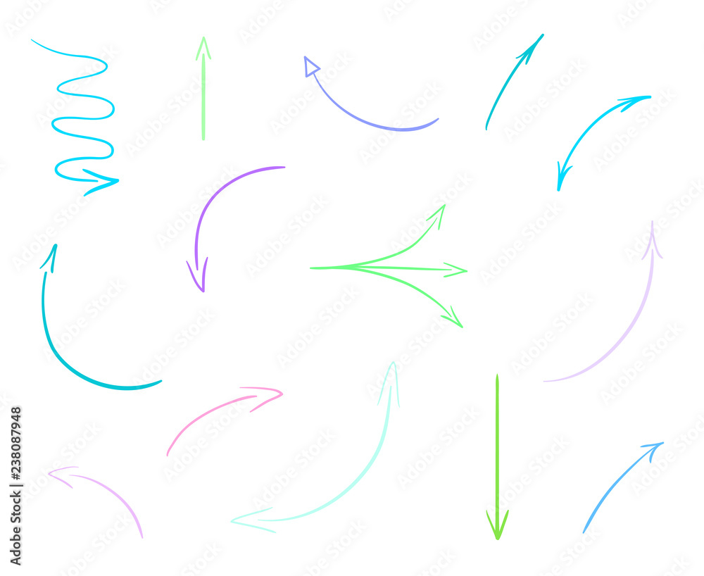 Colored infographic elements on isolated white background. Hand drawn simple arrows. Line art. Set of different pointers. Abstract indicators Colored infographic elements on isolated white background. Hand drawn simple arrows. Line art. Set of different pointers. Abstract indicators